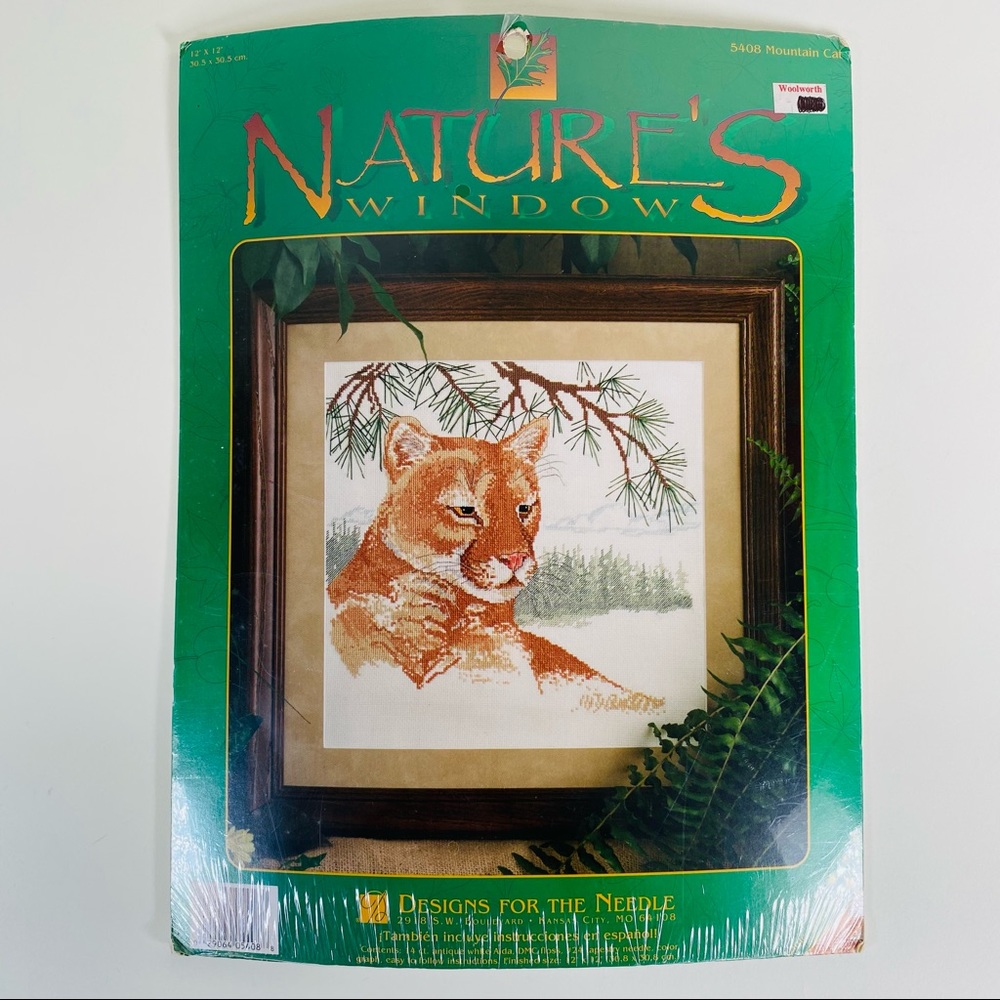Designs For The Needle Cross Stitch Kit 5408 Mountain Cat Lion 12x12 Sealed New